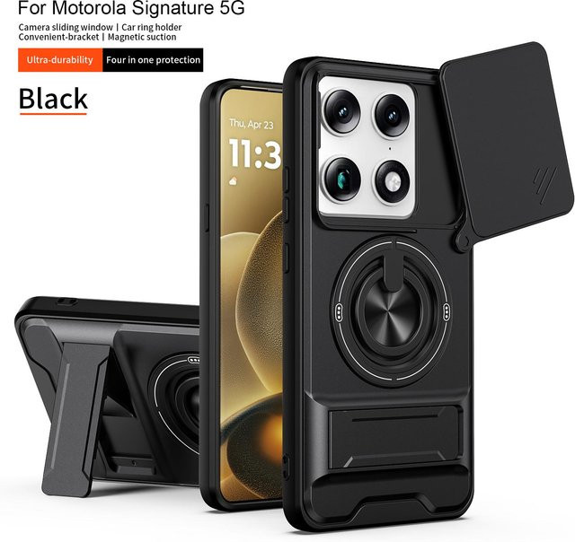 Motorola Signature Case für Moto Signature 5G, MagSafe Magnetische Klapphalter Schutzhülle mit Kamera-Schutz, Schwarz - Bild 1