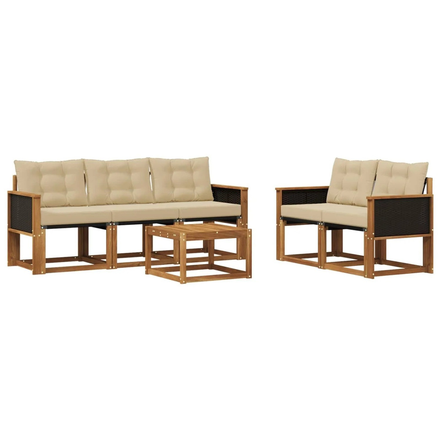 vidaXL Outdoor-Sofagarnitur aus Akazienholz mit Textilene und Kissen, 6-teilig, Natur-beige - Bild 2