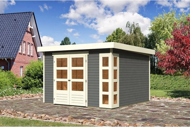 Karibu Holz-Gartenhaus Sölve in Terragrau mit Flachdach und modernem Design, B/T/H: 302 x 298 x 216 cm - Bild 1
