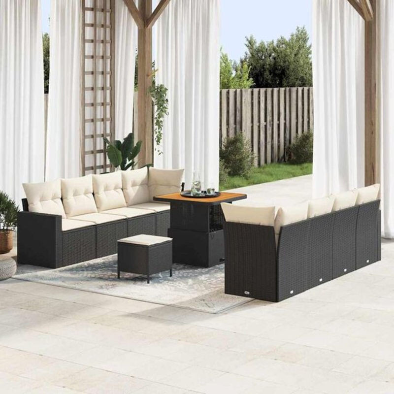 vidaXL Garten-Sofa-Set aus Poly-Rattan mit 11 Teilen in Schwarz und Beige - Bild 1