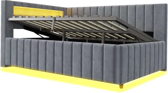Merax Schlafsofa aus Samt mit LED-Beleuchtung, USB-Anschluss und Stauraum, Grau, B/T/H: 140 x 200 x 78 cm - Bild 1