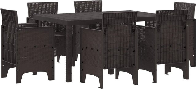 vidaXL 7-teiliges Garten-Esszimmer-Set aus braunem Poly-Rattan - Bild 1