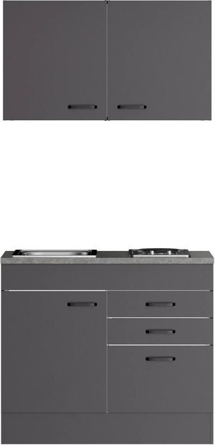 Optifit Miniküche Kiel420 in Anthrazit Matt mit Einbauspüle, B/T/H: 100 x 60 x 210 cm - Bild 1
