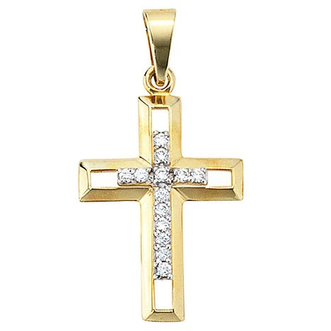 Colfem Anhänger Kreuz, 333 Gelbgold, 13 Zirkonia, Unisex - Bild 1