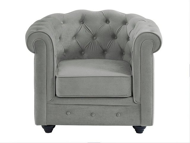 Vente-unique Chesterfield Sessel mit gerader Rückenlehne aus Samt in Lichtgrau, Höhe: 82 cm - Bild 1
