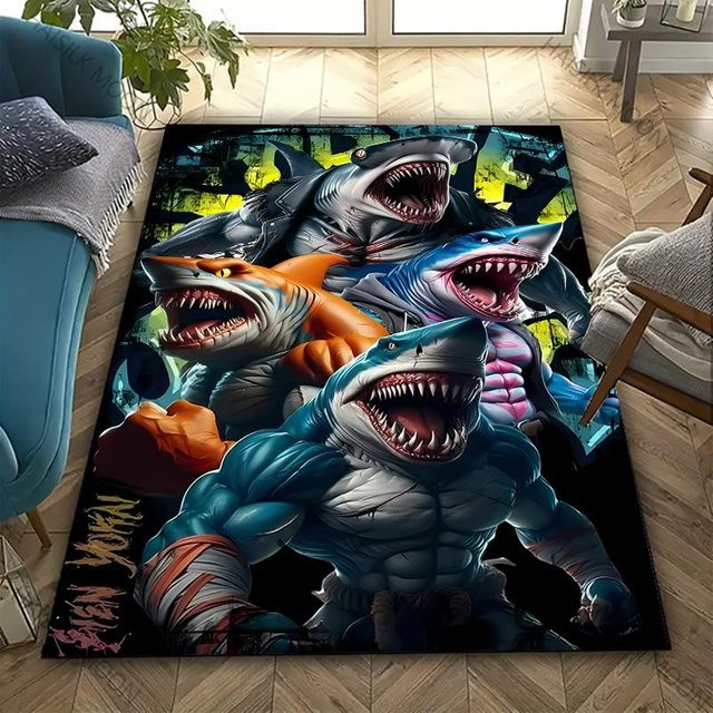 Karpetti 3D Hai-Thema Teppich mit nautischem Horror-Design, waschbar und strapazierfähig, B/T: 80 x 50 cm, Multicolour - Bild 1