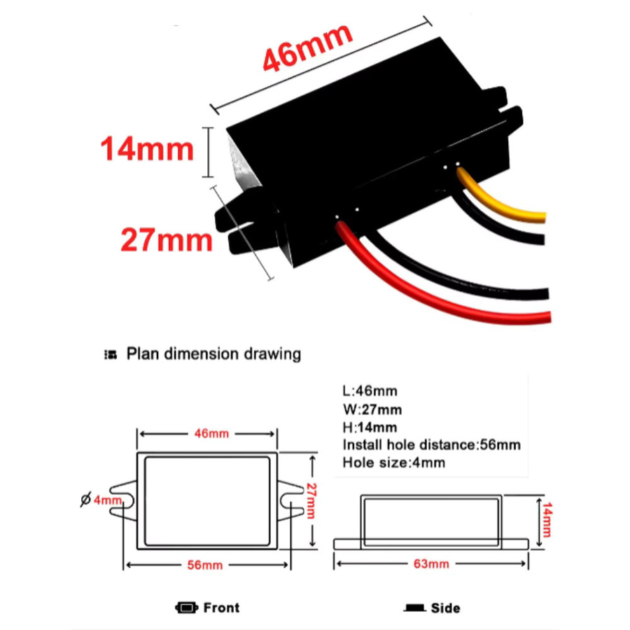 Waohei Wasserdichter DC-DC Step Down Konverter 12V 24V auf 5V 3A mit USB-A und USB-C Dual Anschluss in Schwarz - Bild 4