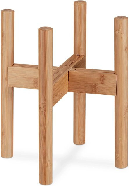 Relaxdays Pflanzenständer 2er Set aus Bambus in Braun, verstellbar, Durchmesser: 29,5 cm, Höhe: 35,5 cm - Bild 1