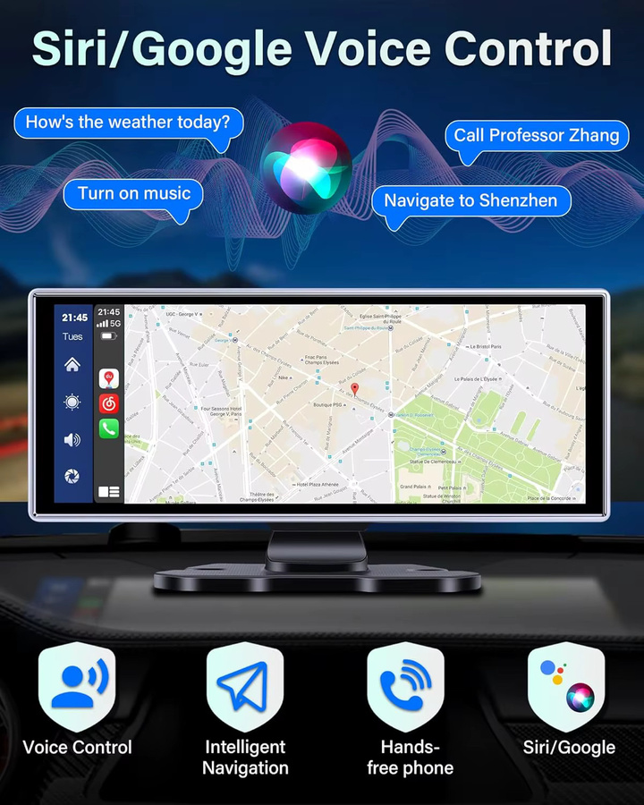 Srnubi 4K Dashcam mit 7/11,26 Zoll Display, Auto-DVR mit kabellosem CarPlay, Android Auto, GPS und WLAN in Schwarz - Bild 3