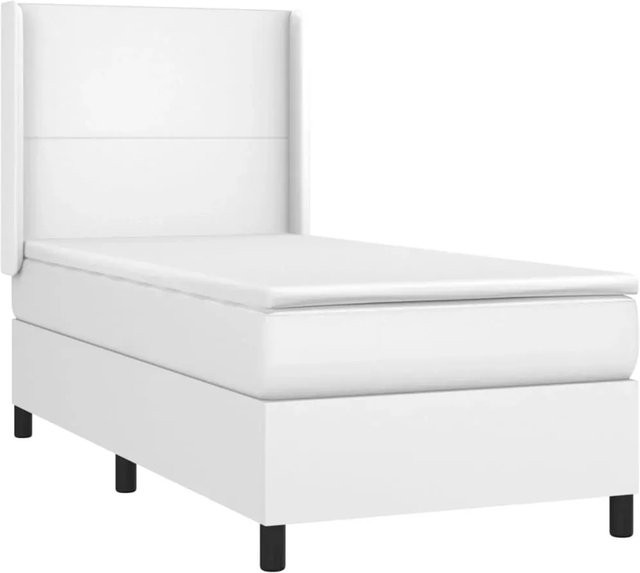 vidaXL Boxspringbett mit Matratze in Weiß, Hybridbett mit LED-Unterbettbeleuchtung und USB-Anschluss, Kunstleder und Stoff, B/T/H: 90 x 200 x 118 cm - Bild 1