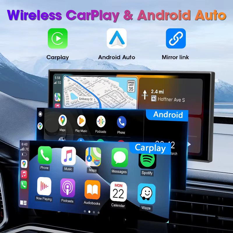 Jansite 11,26 Zoll Auto-Monitor mit 4K UHD Dashcam, Touchscreen, kabellosem CarPlay, Android Auto, GPS und Bluetooth in Schwarz - Bild 3