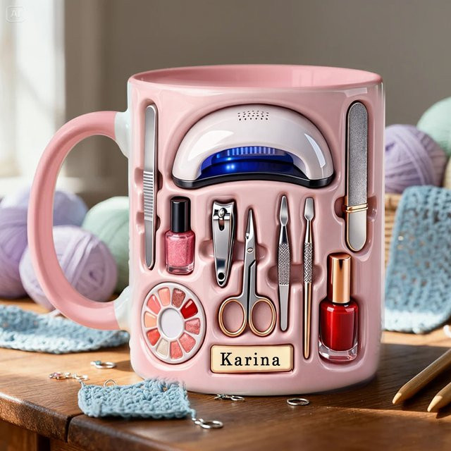 Personalisierte Keramiktasse Light Magic für Nageldesigner in Weiß und Pink - Bild 1
