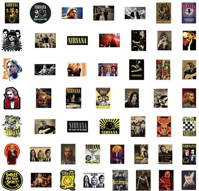 52 Stück Nirvana Band Aufkleber Set in Multicolour für Laptops, Handyhüllen und Gitarren von Binchi Outdoor Product - Bild 1