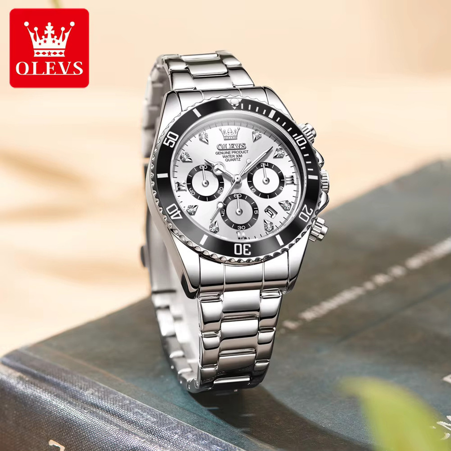 OLEVS Chronograph, Quarz, Edelstahl, Weiß, Damen - Bild 2