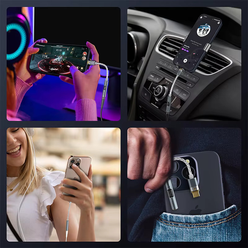 CCZ CM01 USB-C auf 3,5mm Audio-Adapter mit CX31993+MAX97220 DAC-Chip, 8-Kern Einkristall-Kupfer versilbertes Kabel, Blau/Silber - Bild 4