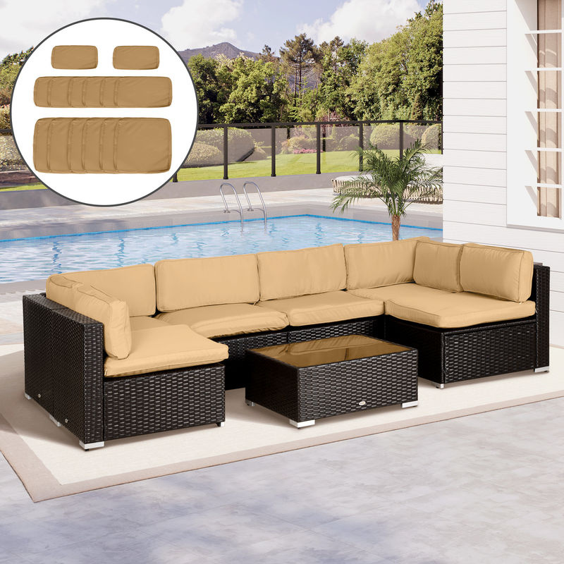 Outsunny Set mit 14 Ersatzkissenbezügen für Gartenmöbel, 6 Sitzkissenbezüge und 8 Rückenkissenbezüge, Braun, Wasserabweisendes Polyester mit Reißverschluss - Bild 2