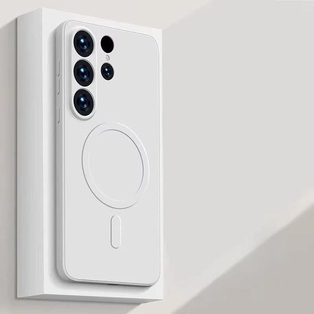 Magnetische Handyhülle aus flüssigem Silikon mit Matt-Finish für Samsung Galaxy S25 S24 S23 S22 S21 Plus FE und MagSafe kompatibel, Farbe: Weiß - Bild 1