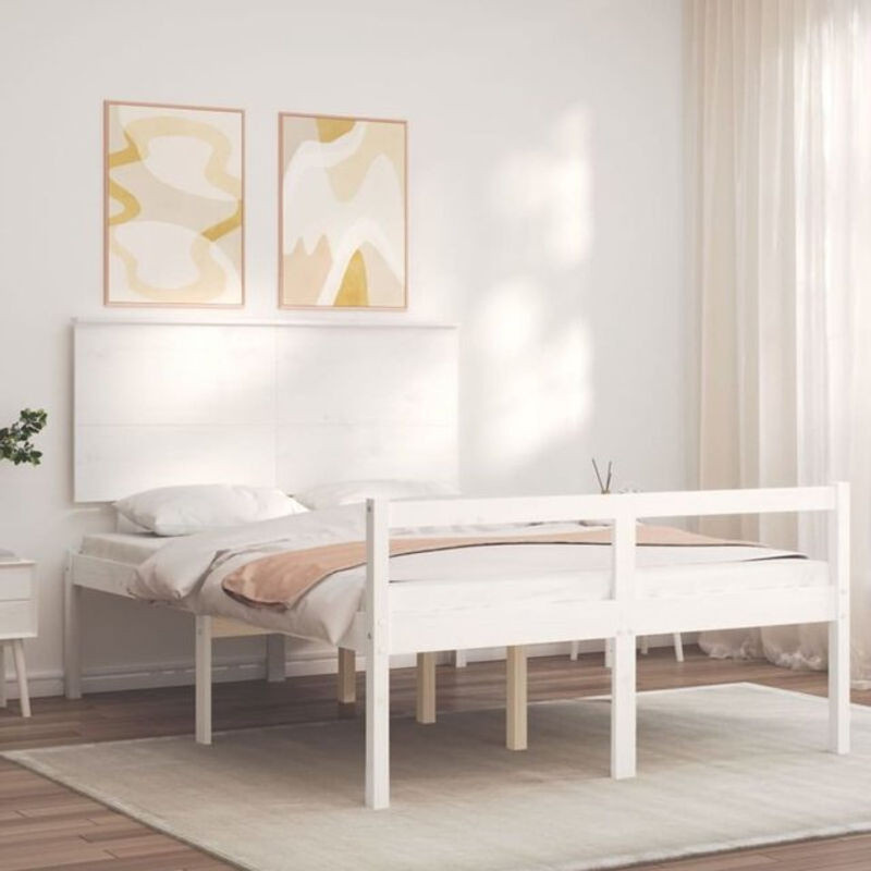 vidaxl Seniorenbett aus Massivholz Kiefer in Weiß mit Kopfteil B/T/H: 140 x 205,5 x 82,5 cm - Bild 1