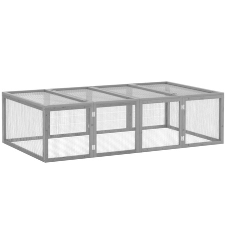 PawHut Hasenstall Freilaufgehege aus Tannenholz mit Doppeltür, Farbe: Grau/Braun, B/T/H: 181 x 100 x 48 cm