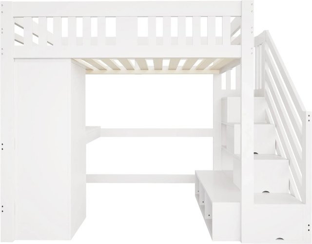 Merax Hochbett mit Schreibtisch, Schrank und LED-Beleuchtung in Weiß, B/T/H: 200 x 140 x 152,75 cm - Bild 1