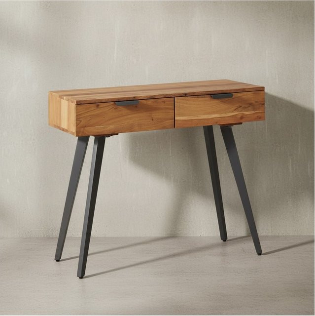 KADIMA DESIGN Konsolentisch aus Massivholz Akazie in Braun mit Metallbeinen, B/T/H: 90 x 36 x 78 cm - Bild 1