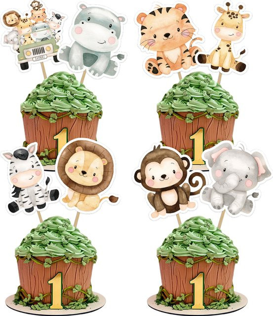 24er Set Tier Motiv Kuchen Topper aus Papier für Kinder Dschungel Safari Geburtstag Party Dekoration in Mehrfarbig - Bild 1