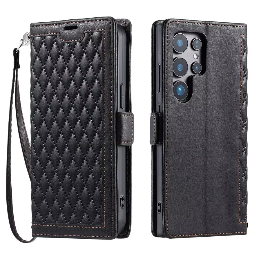 Gesteppte Leder-Handyhülle mit Kartenfach und Wallet-Funktion für Samsung Galaxy S25 Edge S24 Ultra S23 FE S22 S21 S20 Plus Note20 in Rot - Bild 6