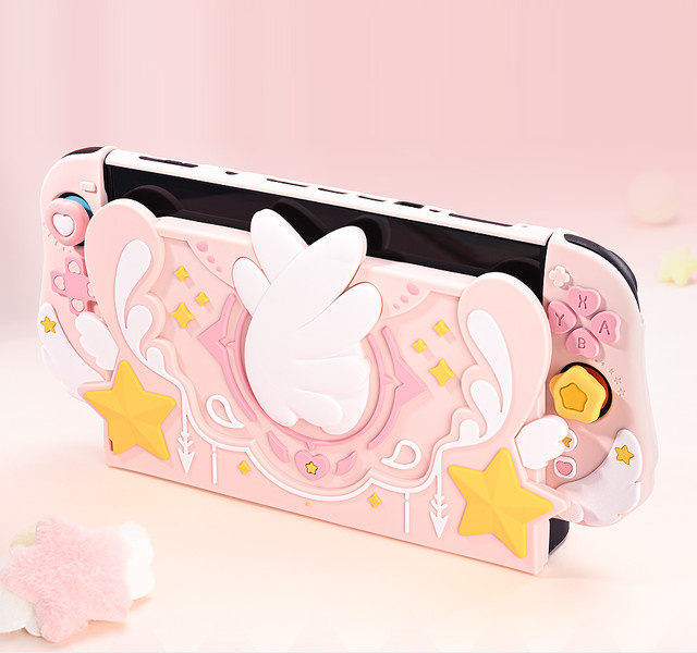 Silikon Schutzhülle für Nintendo Switch 2 und NS OLED mit Joycon Handgriff Schalen und Daumenstick Kappenabdeckung in Pink - Bild 1