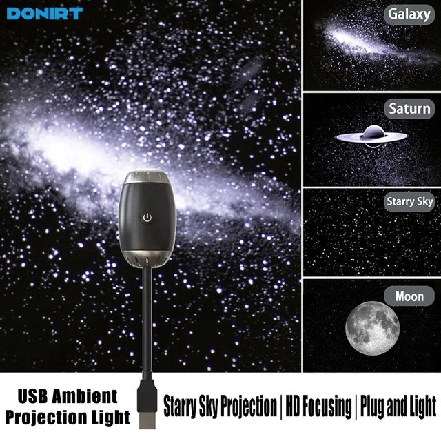 Donirt USB Galaxie-Projektor für das Auto mit Saturn-Sternenhimmel-Ambientebeleuchtung in Schwarz - Bild 1