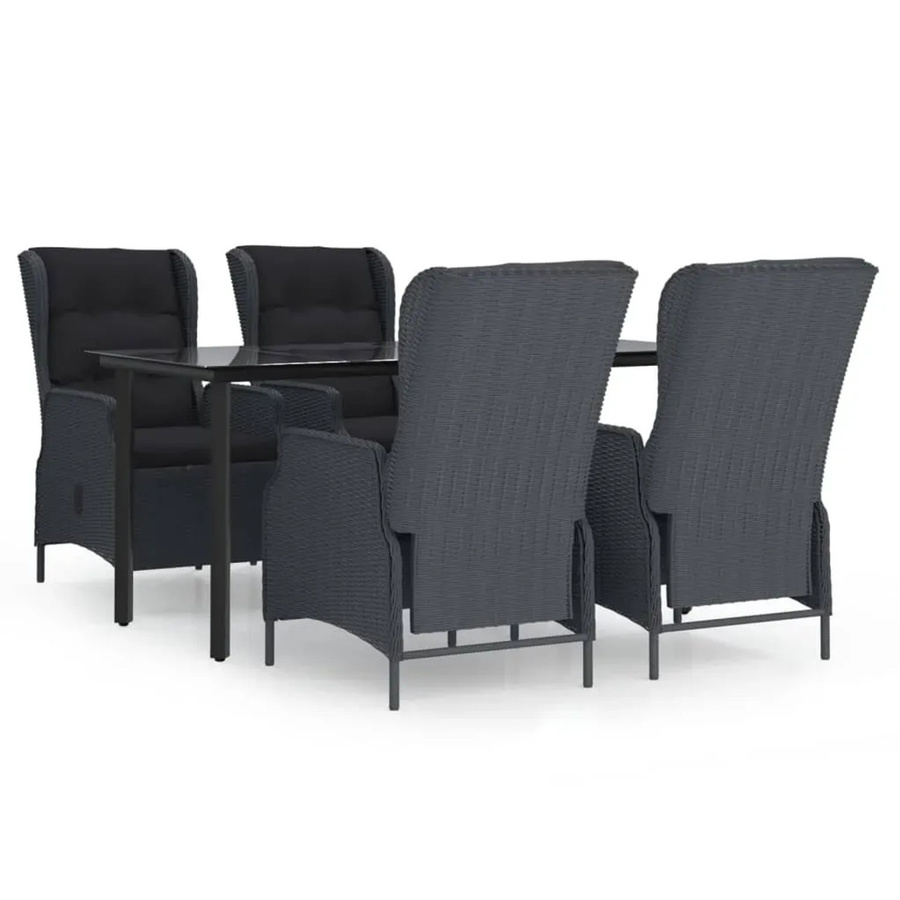 vidaXL 5-teilige Garten-Essgruppe aus Poly-Rattan in Dunkelgrau und Schwarz - Bild 2