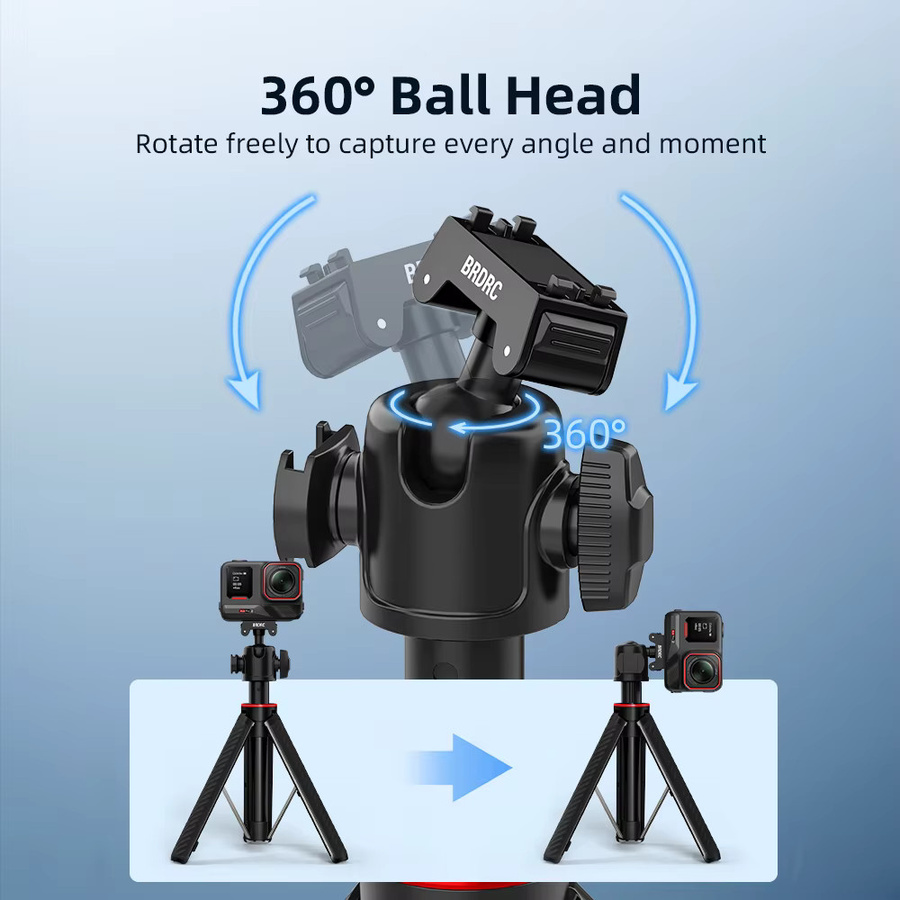 BRDRC Stativ und Halterungsadapter für Insta360 Ace Pro 2/X5 mit 360 Grad drehbarem Kugelkopf und Kaltfußhalterung in Schwarz - Bild 4