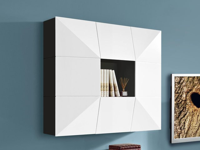 Schrank MONDO PRISMA PLUS modern wandmontiert in Weiß oder Grau mit Schranktüren - Bild 1