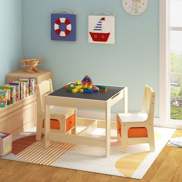 WOLTU Kinderschreibtisch-Set aus Holz mit 2 Stühlen in Weiß für Jungen und Mädchen - Bild 1