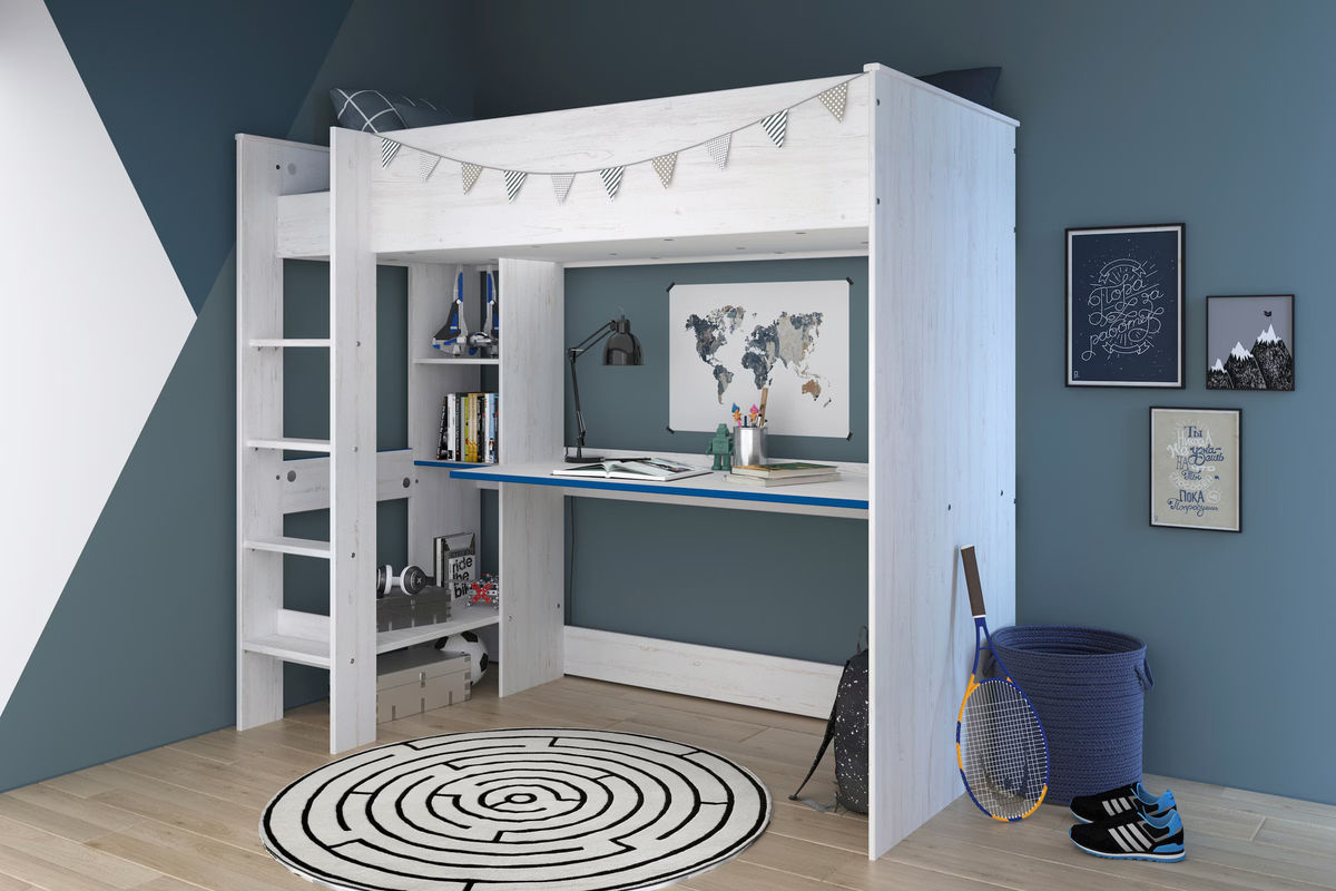 Parisot Hochbett Smoozy mit Schreibtisch für Kinder in Weiß, B/T/H: 90 x 200 x 206 cm - Bild 3
