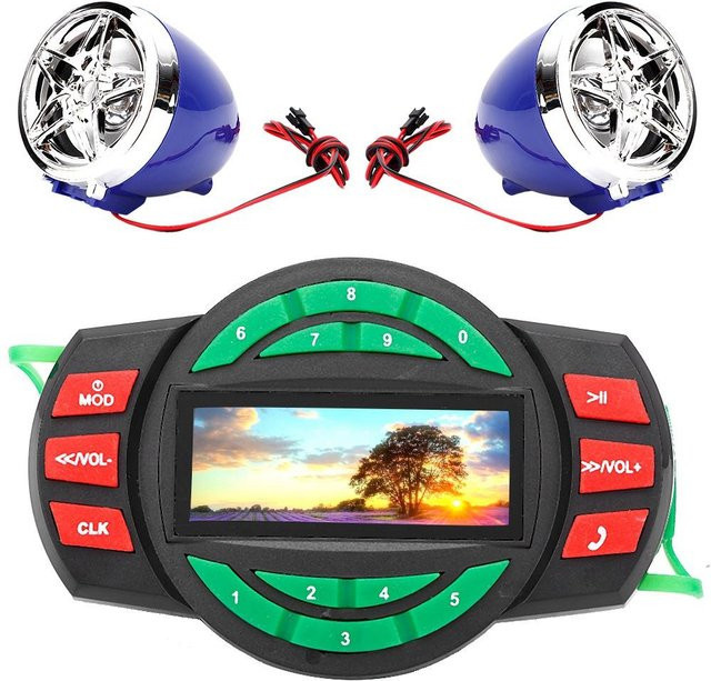 Shoemst Wasserdichter LCD-Motorrad-MP3-Player mit Bluetooth, FM-Radio und Lautsprecher in Blau inklusive Telefonladefunktion - Bild 1