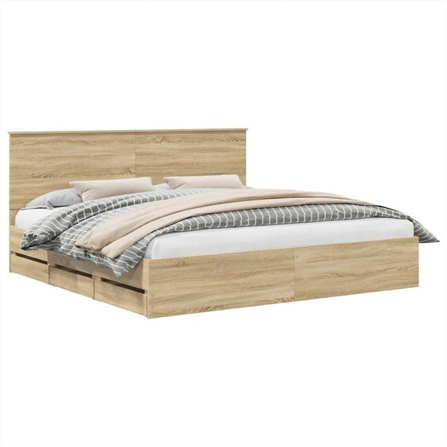 vidaXL Bettrahmen Sonoma-Eiche aus Holzwerkstoff mit Schubladen, B/T/H: 200 x 203 x 100 cm - Bild 1