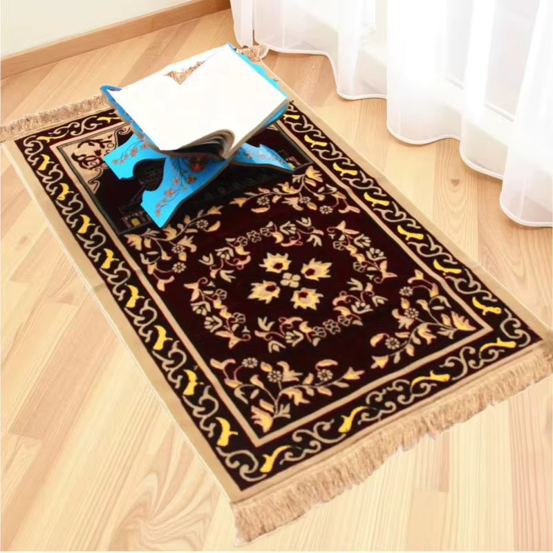 VIKAMA Gebetsmatte für Damen und Herren, rutschfeste Reise-Gebetsmatte in Braun mit orientalischem Design - Bild 1