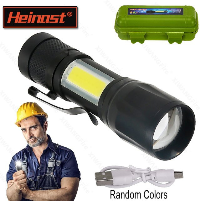 Heinast USB-Mini-Taschenlampe mit COB und XPE LED, wiederaufladbare EDC-Taschenlampe mit Zoom in Schwarz - Bild 1