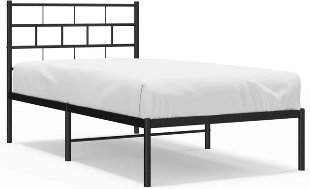 vidaXL Bettgestell aus Metall mit Kopfteil in Schwarz, klassisch pulverbeschichtet, B/T/H: 100 x 190 x 104,5 cm - Bild 1
