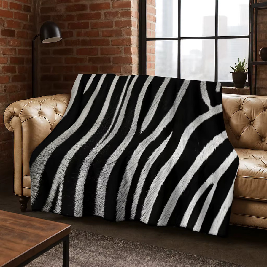 Faviora 3D-Flanell blanket mit bunten Zebrastreifen und Leopardenmuster in Multicolour, weiche und warme Decke für Zuhause, Büro oder Reisen - Bild 1