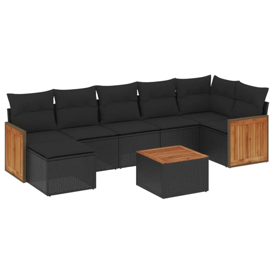 vidaXL 8-teilige Garten-Sofagarnitur aus Poly-Rattan mit Kissen in Schwarz - Bild 2