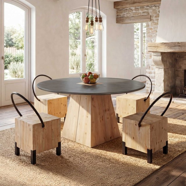 4er-Set Esszimmerstühle MCW-L76 im Industrial-Design aus Massiv-Holz und Metall, Farbe: Braun, Natur - Bild 1