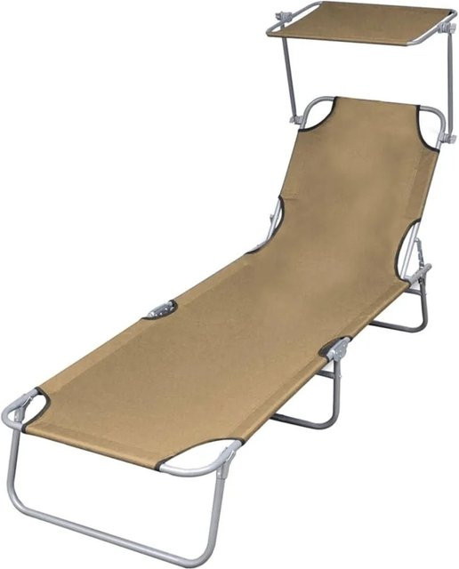 Furnicato Sonnenliege klappbar mit verstellbarem Sonnenschutz und Kopfstütze, Farbe: Taupe, B/T/H: 189 x 58 x 27 cm - Bild 1