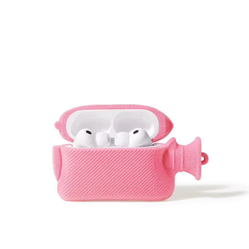 3D-Heißwasserbeutel Silikon-Kopfhörerhülle mit Anhänger für Apple AirPods 4, 3, 2, 1 und Pro, Pro 2 in Pink - Bild 1