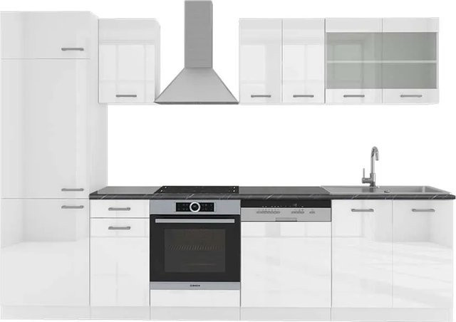 Vicco R-Line Küchenzeile Weiß Hochglanz und Anthrazit, Breite: 300 cm - Bild 1