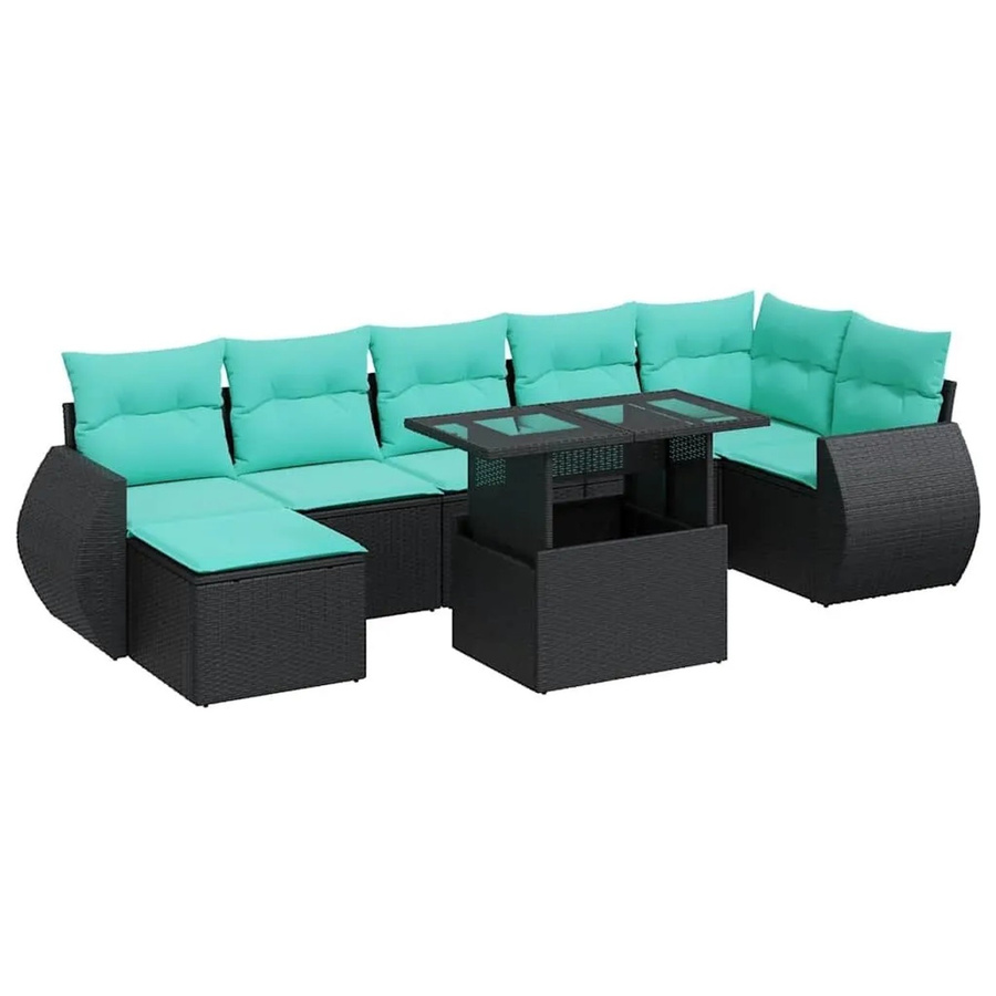 vidaXL 8-teilige Garten-Sofagarnitur aus Poly-Rattan mit Kissen in Schwarz und Blau - Bild 2