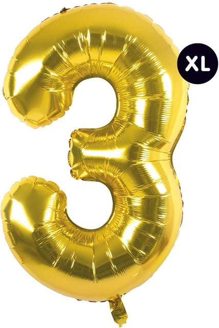 Rico Design Folienballon Zahl 3 in Gold, Höhe: 86 cm - Bild 1
