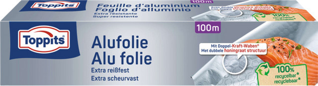 Toppits Alufolie mit Abreiß-Säge, extra reißfest, silber, 979 g - Bild 1