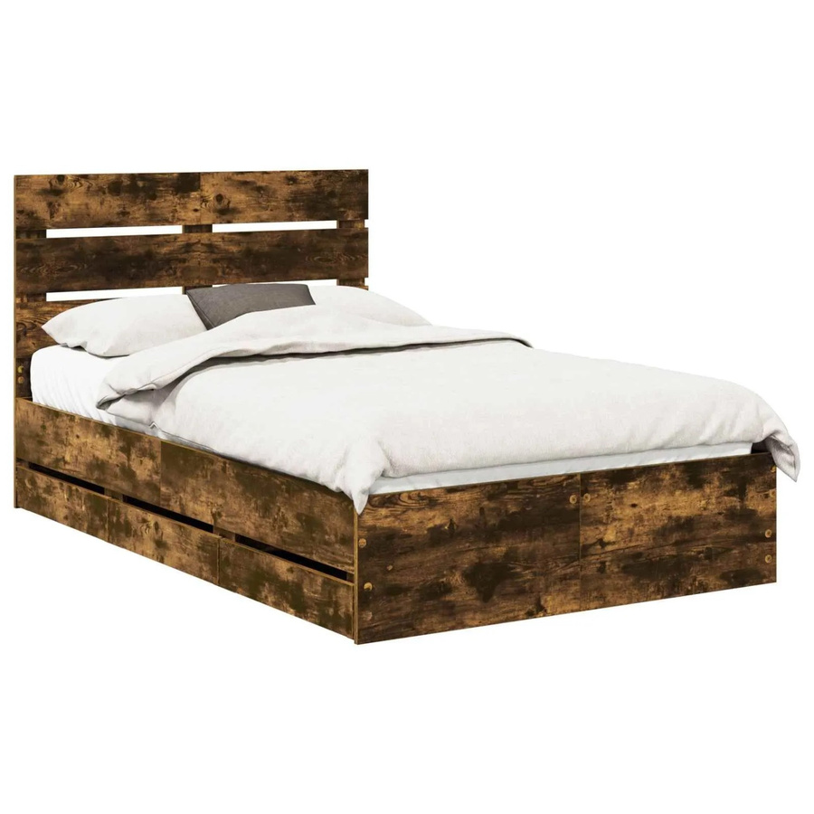 vidaXL Bettrahmen aus Holz in Raucheiche mit Schubladen, Farbe: Braun, B/T/H: 120 x 200 cm - Bild 2