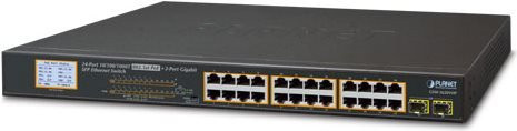 PLANET GSW-2620VHP Network Switch mit 24 x 10/100/1000 PoE+ Ports und 2 x Gigabit SFP, Desktop oder Rack-montierbar, Schwarz-Blau - Bild 1